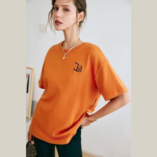 欧芮儿刺绣短袖t恤女夏季2022年新款时尚宽松中长款针织圆领上衣 商品图2