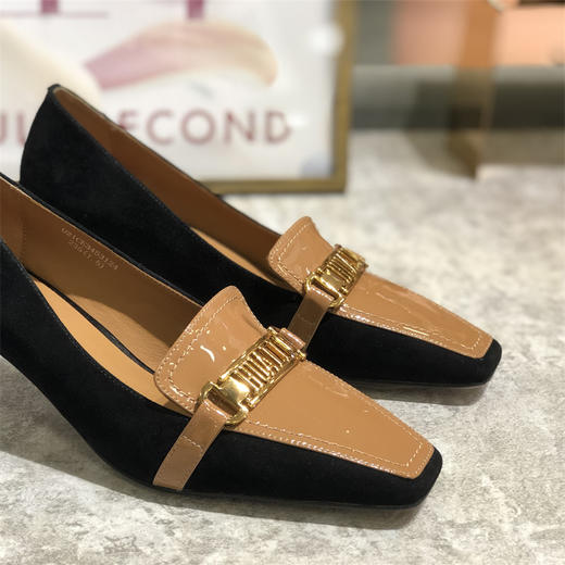 IUIU SECOND真皮女鞋2021秋季新品时尚干练通勤方头拼接女鞋 商品图2