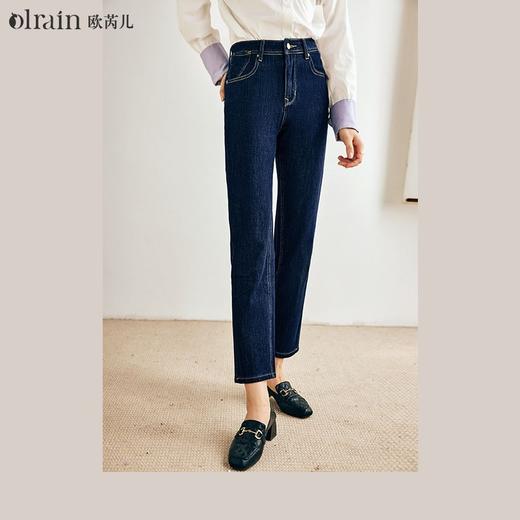OLrain法式深色牛仔裤女早秋2022年新款时尚小个子显瘦弹力九分裤 商品图0