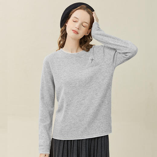 famecoco范可儿羊毛衫女100纯羊毛秋冬圆领手工绣花毛衣F228DB002 商品图3