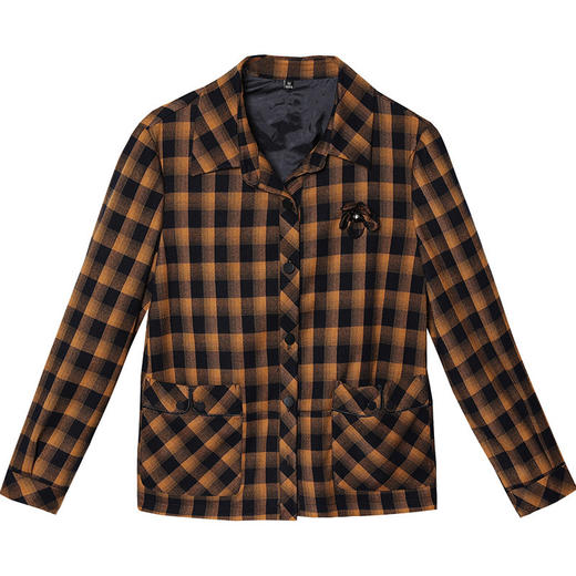 WE HSY-I22C226 女装短款外套2022秋新款时尚气质休闲格子衬衫单排扣衬衣长袖上衣 商品图4