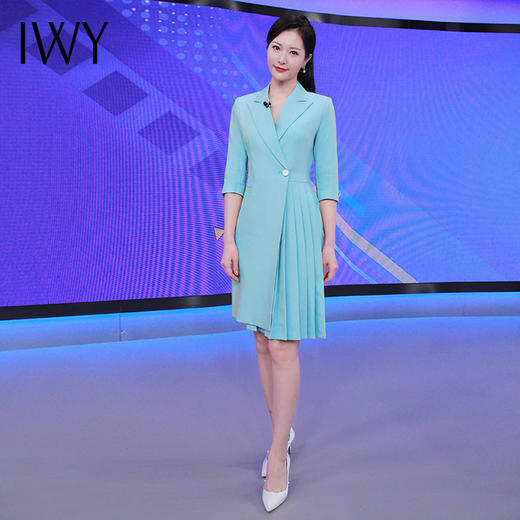 IWY/蓝色职业西装连衣裙主持人名媛美容院百褶裙秋季七分袖时尚OLQ656 商品图4