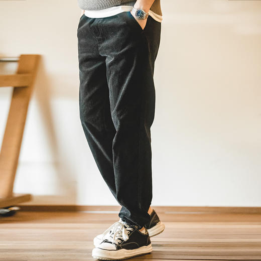 工装优选美式复古灯芯绒束脚长裤松紧腰条绒滑板直筒休闲裤子男春 商品图4