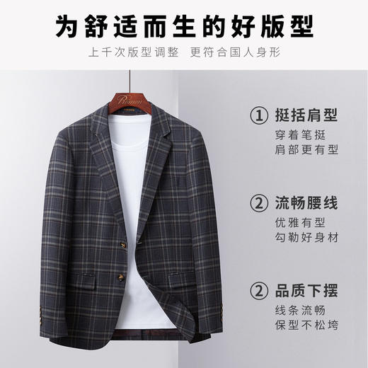 【亲肤透气】罗蒙男士西服休闲商务时尚格纹通勤百搭单西西装外套男 商品图1