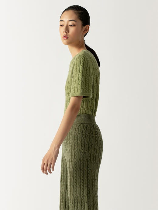 322工房复古绞花羊毛羊绒针织衫2022年秋冬新款圆领百搭套头毛衣 商品图2