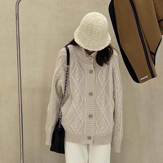 新款秋冬毛衣女外套开衫加厚麻花慵懒风复古韩版宽松高领针织衫冬 商品图2
