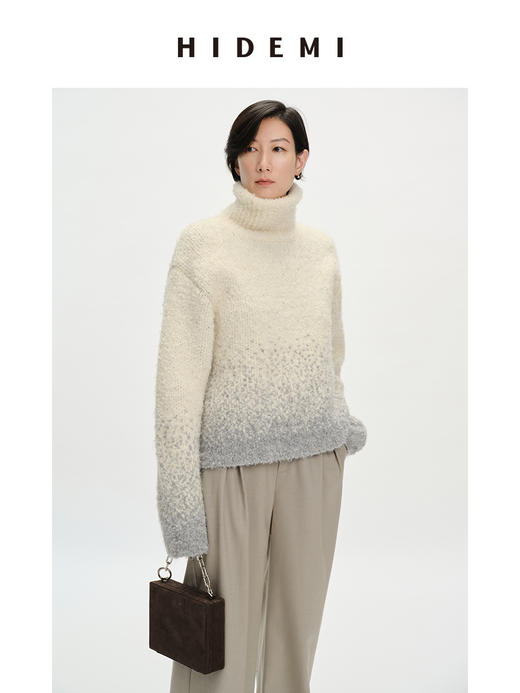 HIDEMI 圈圈羊毛混纺加厚粗针高领廓形星星渐变毛衣 商品图4