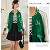 OLrain法式缎面短外套女早秋2022年新款宽松撞色刺绣高级感棒球服 商品缩略图0