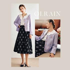 欧芮儿法式小香风短外套女秋季2022新款气质粗花呢紫色上衣