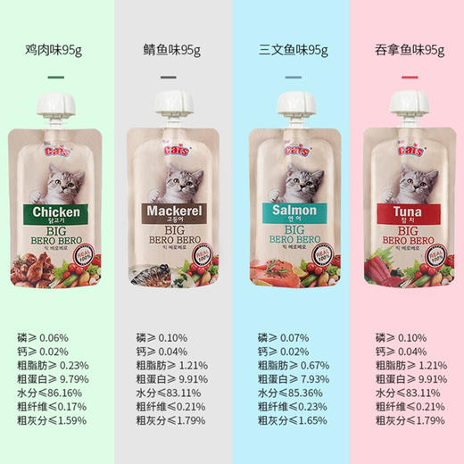 猫太郎CATTARO猫条零食咘噜肉泥包 猫咪流质零食 幼猫成猫 挑嘴湿粮包猫条 膏状猫酱罐头95g*4 四种口味 商品图3