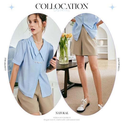 OLrain法式高级穿搭翻领衬衫女夏季2022年新款时尚宽松泡泡袖衬衣 商品图3