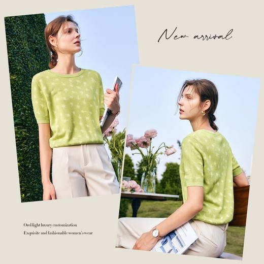欧芮儿碎花套头针织衫女夏季2022新款时尚气质冰爽薄款五分袖上衣 商品图3