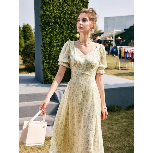 欧芮儿碎花雪纺连衣裙女春装2022年新款收腰法式V领冰爽薄款裙子 商品图1