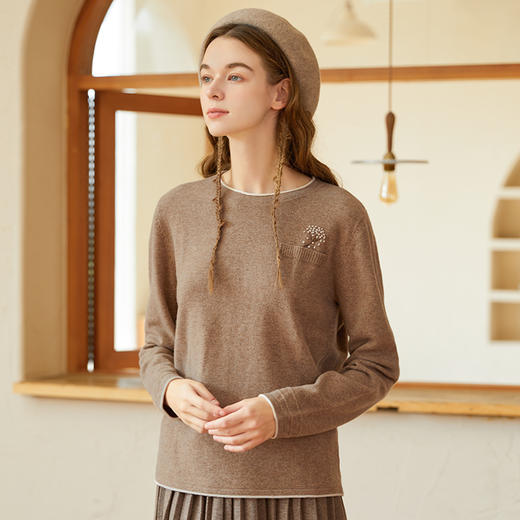 famecoco范可儿羊毛衫女100纯羊毛秋冬圆领手工绣花毛衣F228DB002 商品图2