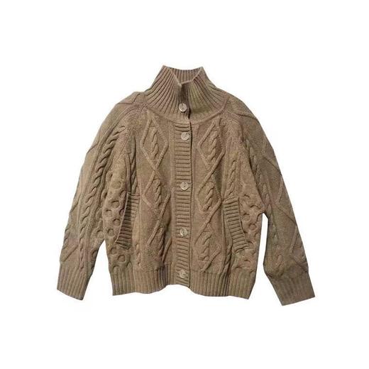 新款秋冬毛衣女外套开衫加厚麻花慵懒风复古韩版宽松高领针织衫冬 商品图4