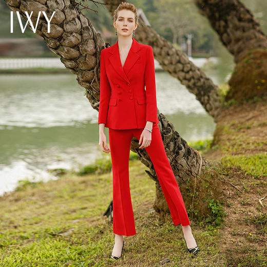 IWY/红色西装职业装套装红色高级西服宴会上镜主持人正装工作服女213163C1+P3 商品图0