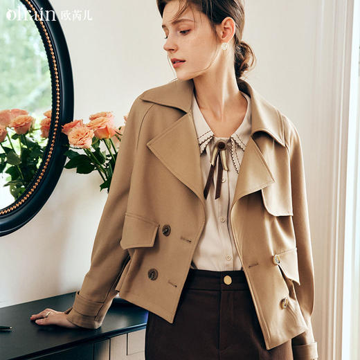 欧芮儿法式卡其色风衣外套女春秋2022年新款小个子翻领外套 商品图4