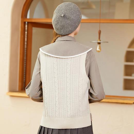famecoco范可儿羊毛背心马甲女v领加厚秋冬外搭无袖坎肩F228CA010 商品图4