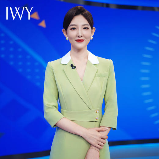 IWY/绿色职业感连衣裙高级女秋季艺考播音主持人正装演讲礼服西Q757 商品图1