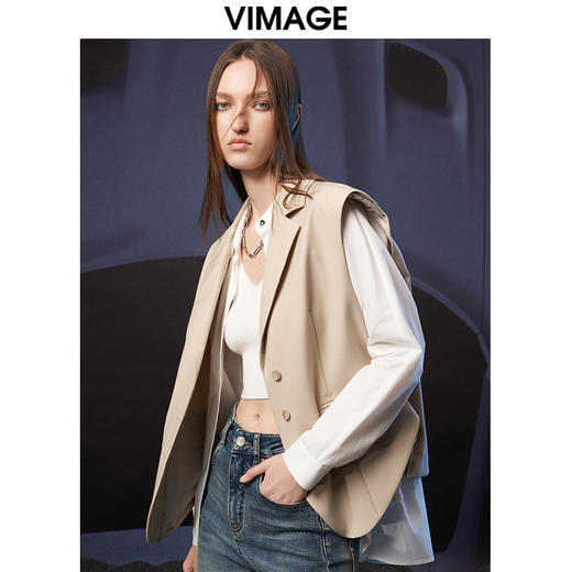 VIMAGE纬漫纪秋季新款时尚百搭马甲简约干练修身西装马夹女薄外套V1803422  商品图2