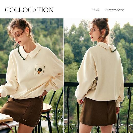 欧芮儿法式polo领卫衣女秋季2022新款减龄撞色刺绣洋气上衣 商品图2