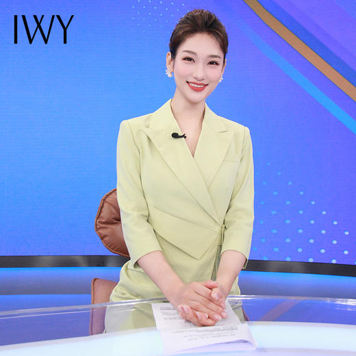 IWY/秋新款牛油果绿西装连衣裙女气质修身主持人上镜装新款工装olQ673 商品图2