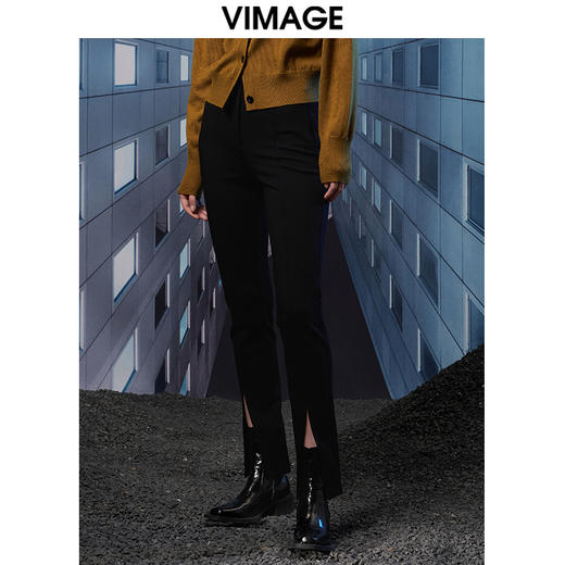 VIMAGE纬漫纪秋冬新款洋气显瘦百搭时尚开叉喇叭裤长裤V1805416 商品图2