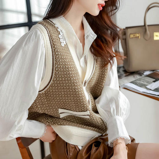 黛唯梵法式小香千鸟格子针织开衫马甲外套女秋冬慵懒风坎肩毛衣背心 商品图1