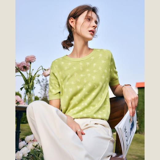 欧芮儿碎花套头针织衫女夏季2022新款时尚气质冰爽薄款五分袖上衣 商品图2
