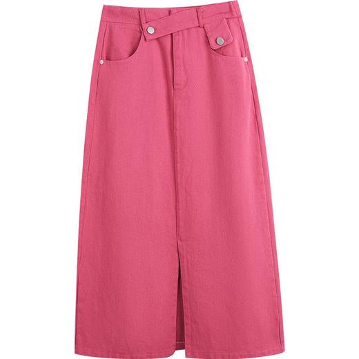 OLrain法式粉色牛仔半身裙女夏季2022新款高腰气质显瘦开叉A字裙 商品图5