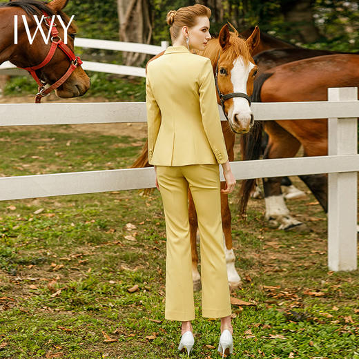IWY/黄色西装套装长袖高级双排扣总裁西服主持人服装微喇裤工作服221004C1+P3 商品图3