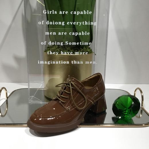 IUIU SECOND真皮小皮鞋新秋系带小跟复古单鞋软皮圆头布洛克女鞋 商品图3