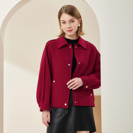 MH9B3斯尔丽瑟俪2022年冬上新商场同款时尚减龄蝙蝠袖宽松短款大衣 商品图0