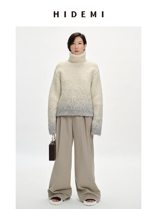 HIDEMI 圈圈羊毛混纺加厚粗针高领廓形星星渐变毛衣 商品图1