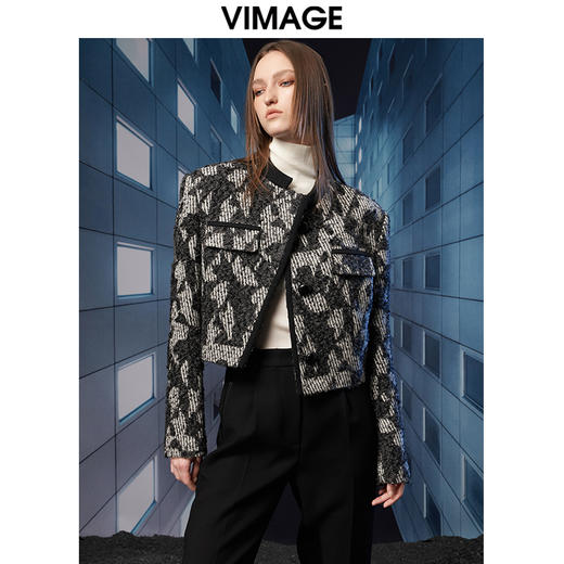 VIMAGE纬漫纪秋冬新款洋气优雅时尚气质显瘦短外套女V1803423 商品图0