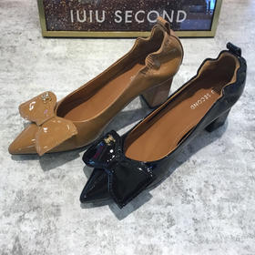 IUIU SECOND高跟鞋女单鞋2021秋季新款漆皮蝴蝶结浅口尖头鞋