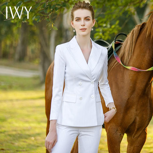 IWY/高端时尚白条纹西服套装女正装职业装气质西装小脚裤ol工作服CP9320 商品图4
