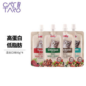 猫太郎CATTARO猫条零食咘噜肉泥包 猫咪流质零食 幼猫成猫 挑嘴湿粮包猫条 膏状猫酱罐头95g*4 四种口味