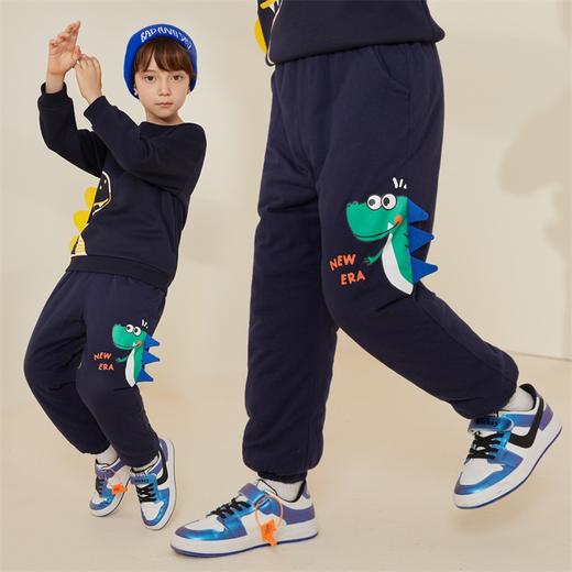 贝贝怡童装秋冬儿童夹棉保暖长裤男童时尚可爱卡通恐龙裤子224K2418 商品图2