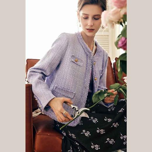 欧芮儿法式小香风短外套女秋季2022新款气质粗花呢紫色上衣 商品图3