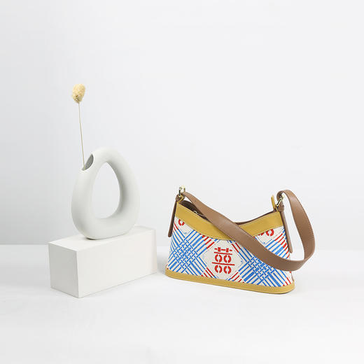 饮水鸟非遗江南手织布真皮百搭包 腋下包 称星 商品图1