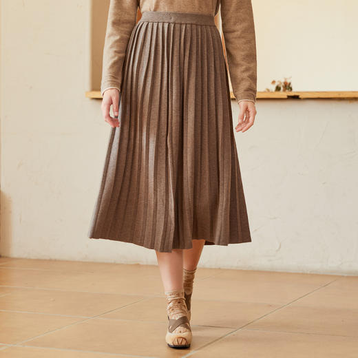 Famecoco范可儿宽松百褶毛织半身裙冬季加厚羊毛A字裙女F228HA018 商品图2