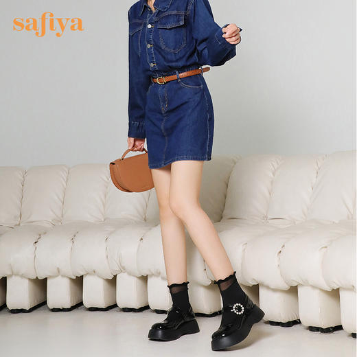 【双旦福利】Safiya/索菲娅 JK玛丽珍女鞋2022年冬季新款甜酷减龄厚软底袜靴女 SF24116076 商品图2