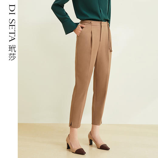 玳莎绳带设计感烟管裤女秋季新款上班通勤显瘦垂感休闲长裤  CC36308 商品图0