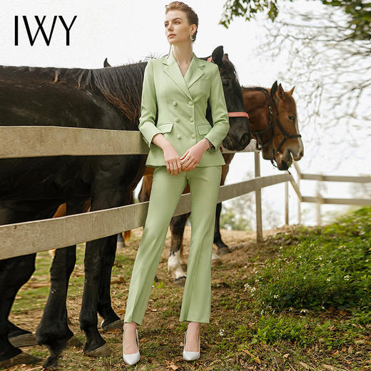 IWY/绿色西装套装女时尚高端职业装美容工作服气质上镜主持人正装221005C1+P3 商品图1