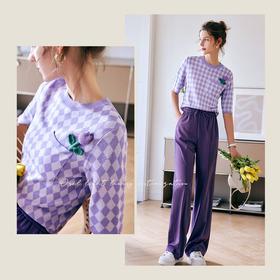 欧芮儿棋盘格套头针织衫女夏季2022年新款修身时尚冰爽丝薄款上衣