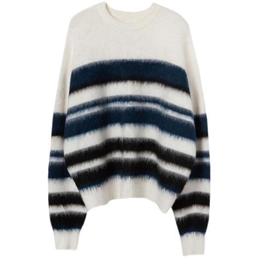 黛唯梵韩版条纹慵懒风毛衣女秋冬宽松套头针织衫外穿软糯休闲学院风上衣 商品图4