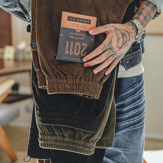 工装优选美式复古灯芯绒束脚长裤松紧腰条绒滑板直筒休闲裤子男春 商品图0