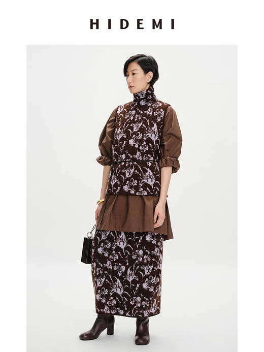 HIDEMI 美利奴羊毛主题花卉系列高领极简三件套 高领马夹/半身裙/围巾 商品图1