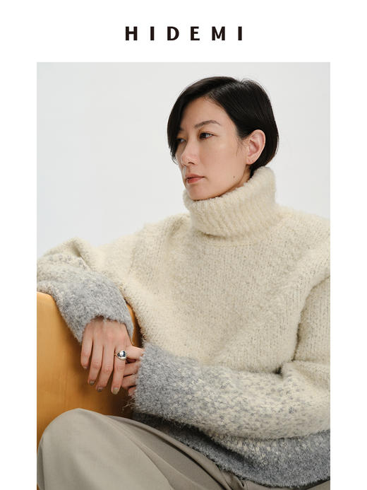HIDEMI 圈圈羊毛混纺加厚粗针高领廓形星星渐变毛衣 商品图7